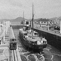 View of the Miraflores Locks, east chamber, Panama Canal