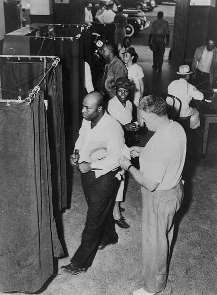 Voters at the Voting Booths, ca. 1945
