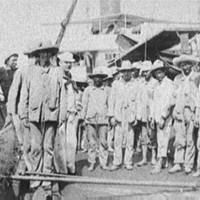 Spanish prisoners an [sic] board collier Abarenda at Guantanamo, June 14, 1898.