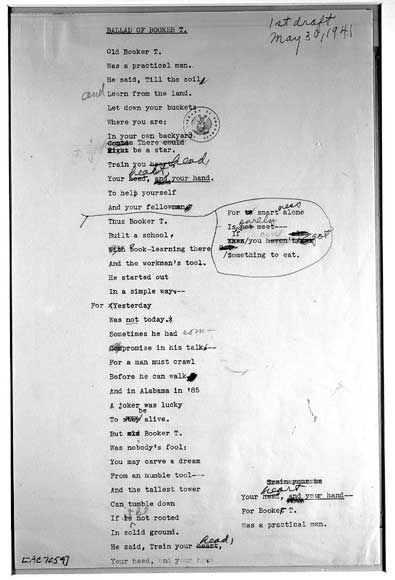 Draft of Hughes' 'Ballad of Booker T.'