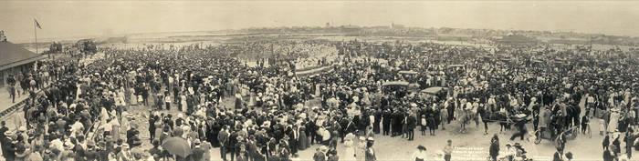 Arrival of first train at Key West, Florida, 1912.