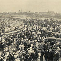 Arrival of first train at Key West, Florida, 1912.