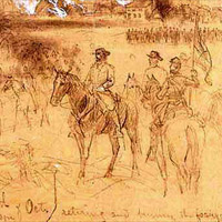 Custer's Division retiring from Mount Jackson in the Shenandoah Valley, October 7, 1864.