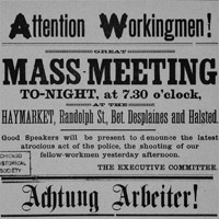 A flyer informing workers of a mass meeting