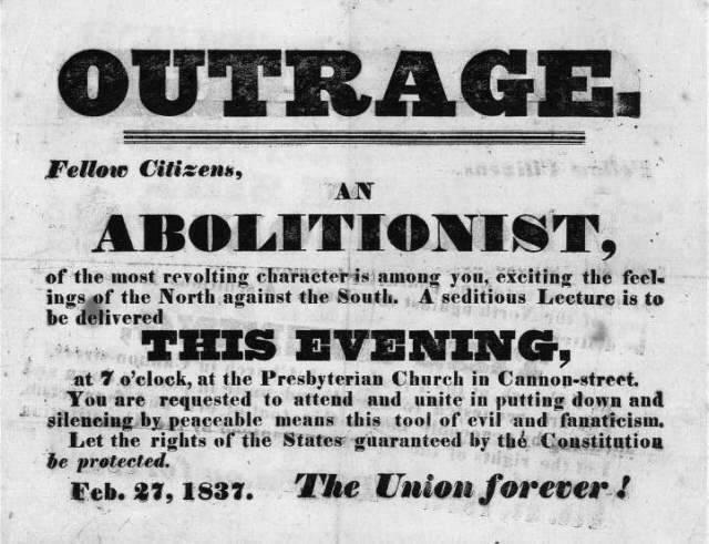 'Outrage' handbill from February 2, 1837.