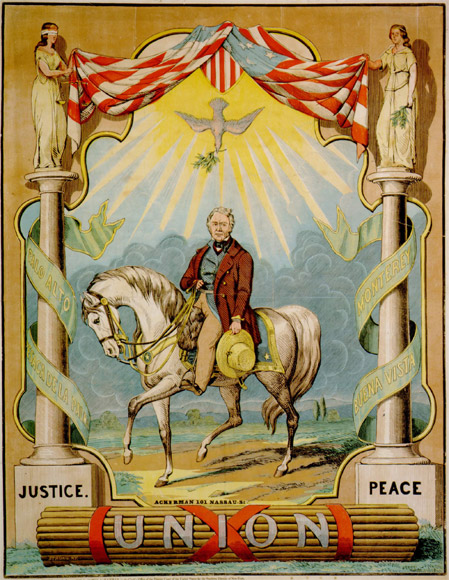 Poster of Zachary Taylor on his horse, Old Whitey
