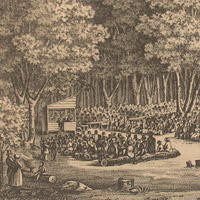 洛夫喬伊或許曾經參加過這種戶外的布道會 An outdoor sermon in a forest