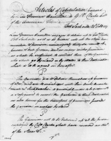 Henry Hamilton to George Rogers Clark, February 24, 1779, Articles of Surrender