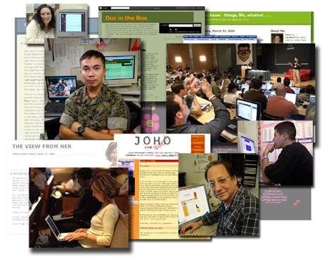 博客及其網志豐富多
采，有如創作網志的人一樣。這些人包括對政治感興趣的大學生、現役軍人、就自己關
心的議題在網上報導新聞的自封記者、以及在網上交流自己的生活和學習體驗的學生。