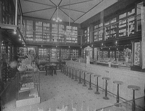 Drug store with soda fountain, possibly in Detroit, Michigan.