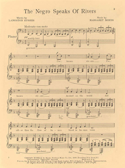 Sheet music for 'The Negro Speaks of Rivers' by Langston Hughes and Margaret Bonds
