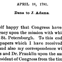 法蘭西斯丹那（Francis Dana）寫給約翰昆西亞當斯的信 Letter from Francis Dana to John Adams