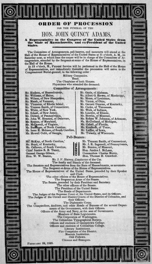 約翰昆西亞當斯過世時的送葬行列 Order of the funeral procession for John Quincy Adams