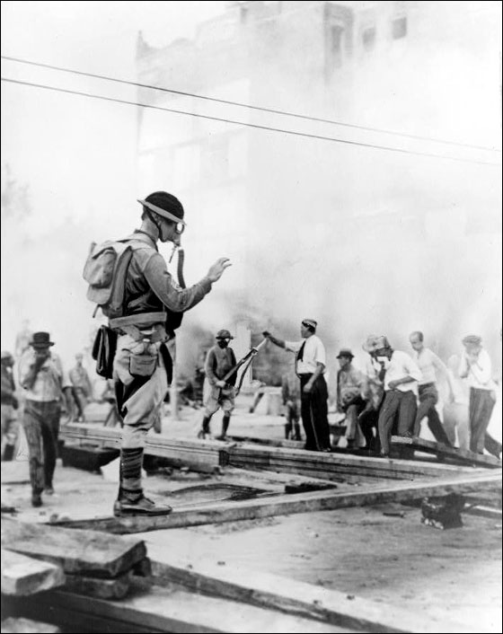 Photo of soldiers evicting World War I veterans.