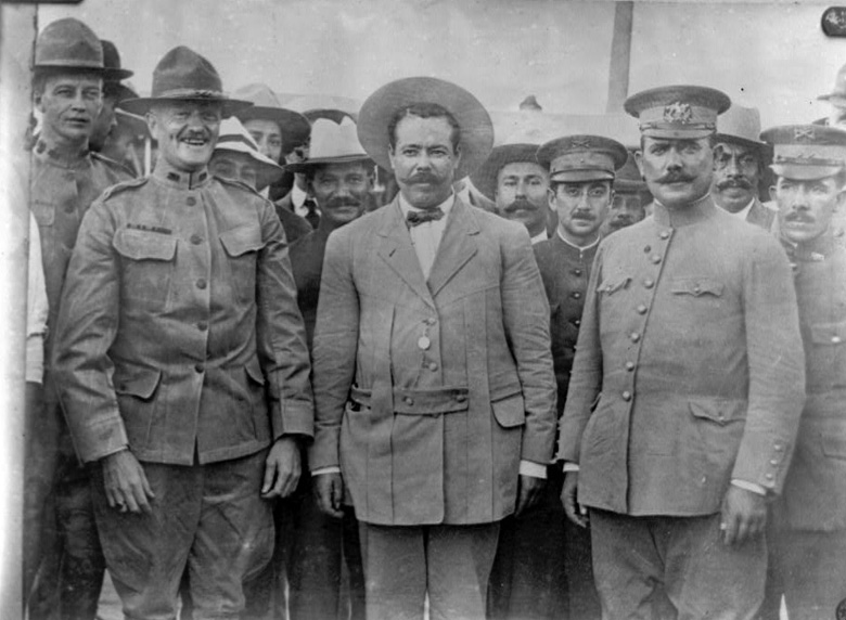 Photo of 'Pancho Villa, Alvaro Obregon and John J. Pershing, August 27, 1914'