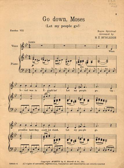 Go down, Moses; Let my people go!. Negro spirituals. 1917