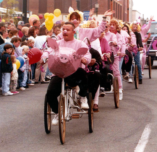 Photo of people riding 'pig' bicycles