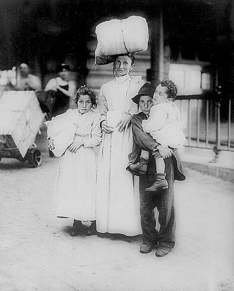 An immigrant family from Italy arriving at Ellis Island