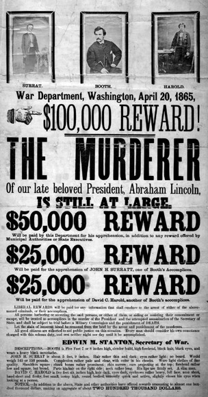 Reward poster for Lincoln's murder.