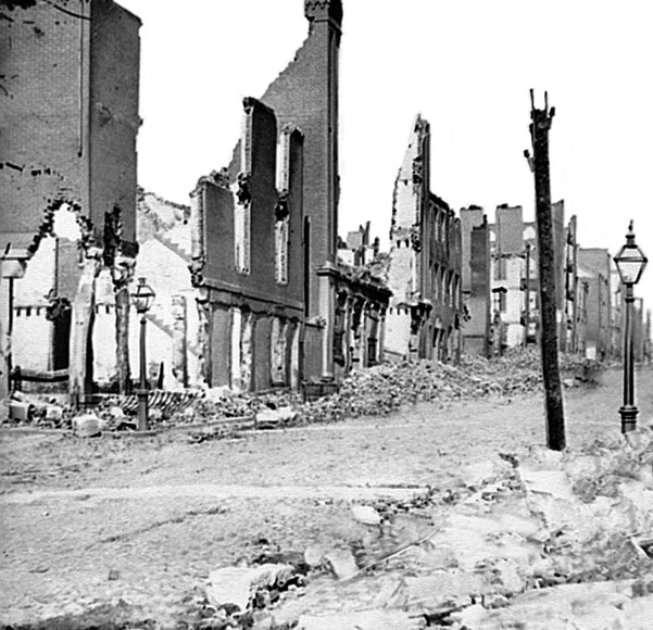 Richmond, Virginia Street in the burned district, 1865.
