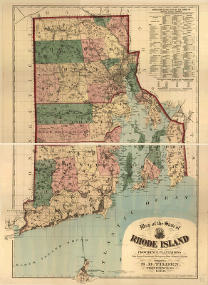1880年羅德島州的地圖，這是1636年威廉斯建立的。