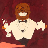 A full-length caricature of Louis Armstrong