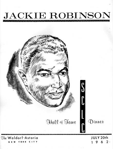 Cover page from program for Southern Christian Leadership Conference Hall of Fame dinner honoring Jackie Robinson, July 20, 1962