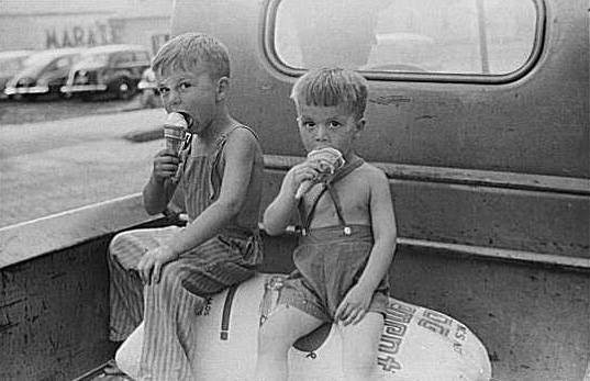 Farm Boys Eating Ice Cream Cones