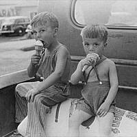Farm Boys Eating Ice Cream Cones