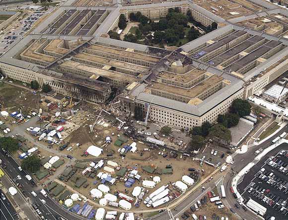 Damaged Pentagon building from the air