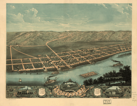 羅傑的一張地圖：1869年時愛荷華州克雷頓郡古登堡的鳥瞰圖