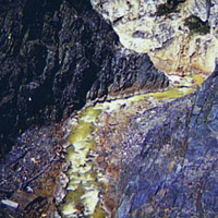 Rocks and stream along the Million Dollar Highway, Ouray County, Colorado, 1940.