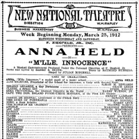 Playbill from M'lle. Innocence, New National Theatre, March 25, 1912.