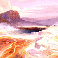 Painting of The Great Blue Spring of the Lower Geyser Basin in Yellowstone