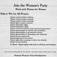 Flyer from the National Woman's Party with the Seneca Falls Resolutions