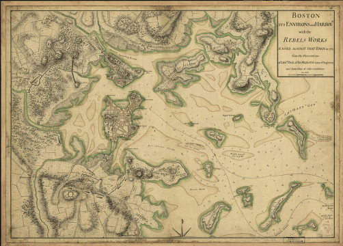 在這張1775年的地圖中，朵切斯特高地就是中間下方的半島地區