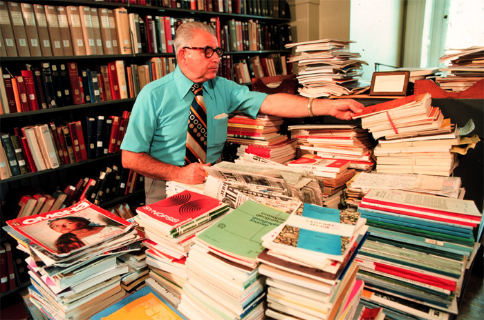 An employee sorts items